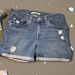 Levi Strauss Distressed Stretch Mid Rise Denim Jean Shorts Size 4 27W